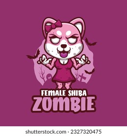 Female Shiba Inu Pink Zombie Cartoon Mascot Logo