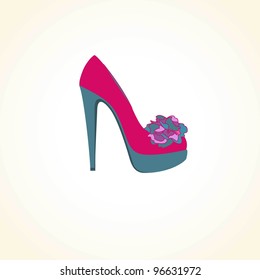 Female shoe with a flower on a light background