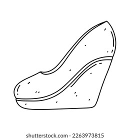 Female shoe in hand drawn doodle style. Vector illustration isolated on white background.