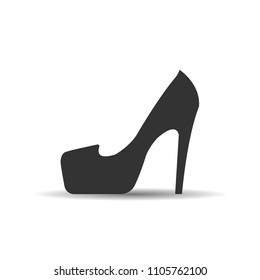 Female shoe with high heel. Elegant black slipper with spike heel on white background. Vector illustration. Good for wrapping, print, wallpaper.