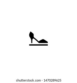 Female shoe with high heel on pedestal. Elegant black slipper with spike heel on while background. Vector illustration. Good for wrapping, print, wallpaper.