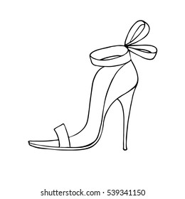 Female shoe. Outlined on white background.