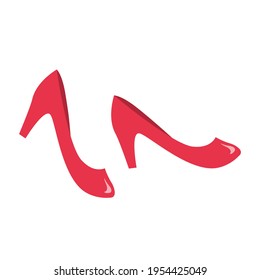Female shoes with heels of red color on a white background. A pair of summer shoes. Vector isolated illustration