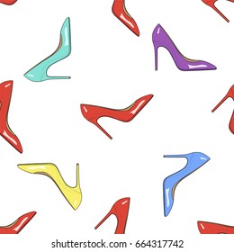 Female shoes seamless pattern. Vector