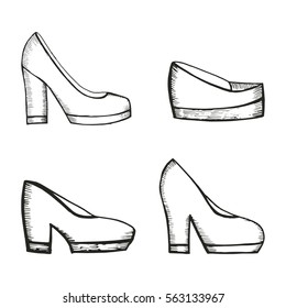 female shoes sketch. Shoes set vector illustration