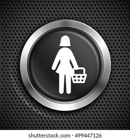 Female Shopper on Black Round Button