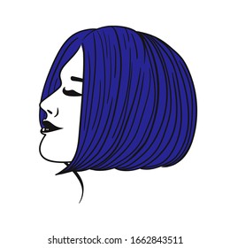 Female short haircut in blue isolate on a white background. Vector graphics.