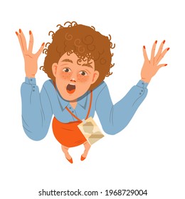 Female Shouting Ou Loud as Stressed out Office Employee Feeling Deadline Vector Illustration