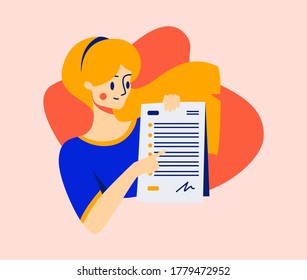 Female showing a paper. Illustration collection of talented empowering people working for a better future. editable vector.