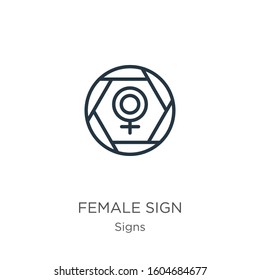 Female sign icon. Thin linear female sign outline icon isolated on white background from signs collection. Line vector sign, symbol for web and mobile