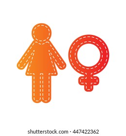 Female sign illustration. Orange applique isolated.