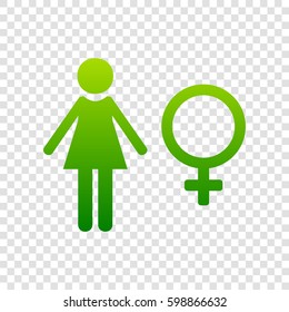 Female sign illustration. Vector. Green gradient icon on transparent background.