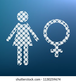 Female sign illustration. Vector. White textured icon at lapis lazuli gradient background.