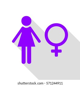 Female sign illustration. Violet icon with flat style shadow path.