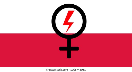 Female sign on Poland flag with protester sign for protesting against abortion ban