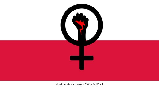 Female sign on Poland flag with protester sign for protesting against abortion ban