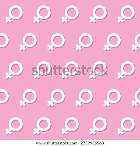 female sign seamless pattern, white gender symbols on a pink background