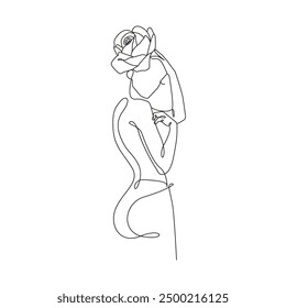 Female Silhouette Abstract Line Art Drawing. Woman Face Black Sketch Isolated on White. Female Figure Abstract Minimalist Silhouette. Vector EPS 10