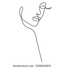 Dibujo de arte de línea Abstractas de silueta femenina. Boceto negro de la cara de la mujer aislado en blanco. Silueta minimalista Abstractas de la figura femenina. Vector EPS 10