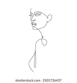Female Silhouette Abstract Line Art Drawing. Woman Face Black Sketch Isolated on White. Female Figure Abstract Minimalist Silhouette. Vector EPS 10