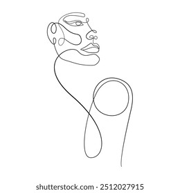 Silueta femenina Abstractas Dibujo de una línea. Boceto negro del cuerpo de la mujer en blanco. Silueta minimalista Abstractas de la cara femenina. Vector EPS 10