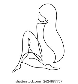 Female Silhouette Abstract One Line Drawing. Minimalistic Sketch Linear Design of Woman Body for Logo, Beauty Design, Prints, Social Media, Web. Vector Illustration. Not AI