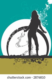 Female silhouette and abstract patterns