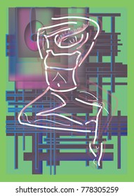 Female silhouette against the background of parallel and intersecting figures