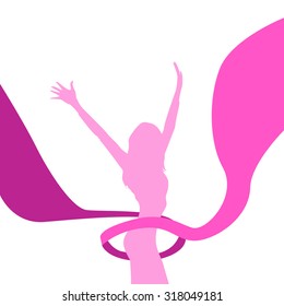 Female Silhouette Arms Up Pink Ribbon Breast Cancer Awareness Woman Flat Vector Illustration