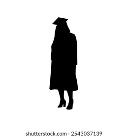 Female silhouette with bachelor's hat 