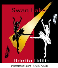 Weibliche Silhouette, Ballerina, Ballet Swan Lake, weißer Schwan, schwarzer Schwan 