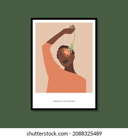 Female silhouette and botanical illustration for print poster collection