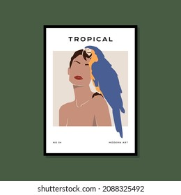 Female silhouette and botanical illustration for print poster collection