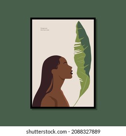 Female silhouette and botanical illustration for print poster collection