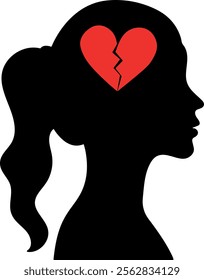  Female Silhouette with Broken Heart Vector Illustration
