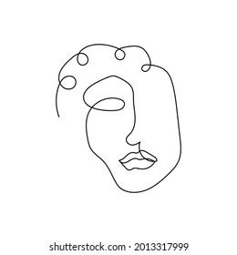 Female silhouette continuous line drawing. One line art of facial features, womans strength, abstraction.
