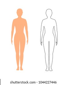 female silhouette (contour) in full growth, isolated on a white background. Vector flat illustration. woman, girl.