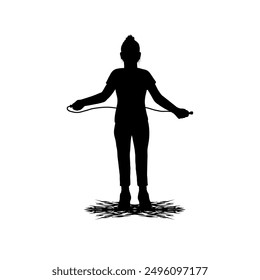 female silhouette exercising jump rope vector