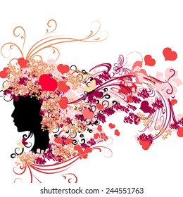 Female silhouette with floral hairstyle