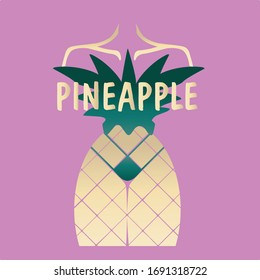 
Female Silhouette In The Form Of Pineapple. Fruit Design. Fashionable Print, Sexy Girl. Summer Colors For Clothes, Textiles, Fabrics. Vector