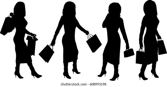 Female silhouette girl with shopping vector illustration 