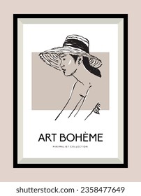 Female silhouette hand drawn illustration in a poster frame for wall art gallery