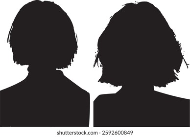 Female Silhouette Headshot Set – Messy Short Hair Portraits