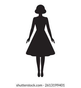 Female Silhouette Icon with Dress and Bun Hairstyle Representing Fashion and Identity Editable Vector Illustration isolated on a white background
