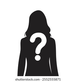 Female silhouette icon with question mark sign,Unknown person concept,Vector illustration
