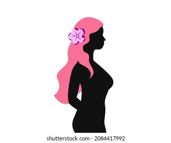 Female silhouette isolated. Beautifful woman with long hair in profile. Figure of girl side view. Vector illustration. 