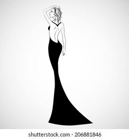 female silhouette in long evening dress. vector illustration