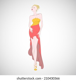 female silhouette in long evening dress. Vector illustration 