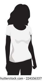 Female silhouette with long hair wear white t shirt illustration.