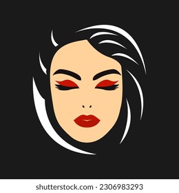 Female silhouette with make up and hairstyle. Woman's profile. Beauty industry concept. Beauty salon's logo.